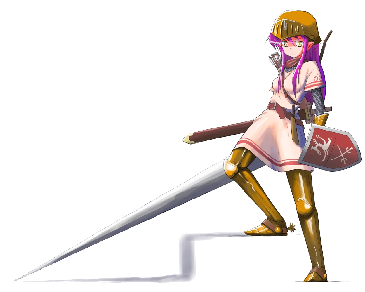 more (strong oppai), original, 1girl, armor, armored dress, dress, fantasy, female focus, gold armor, solo, sword, weapon