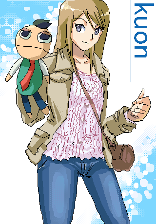 ginga kuon, pucchan, gokujou seitokai, lowres, 00s, 1girl, blonde hair, female focus, hand puppet, oekaki, puppet, solo