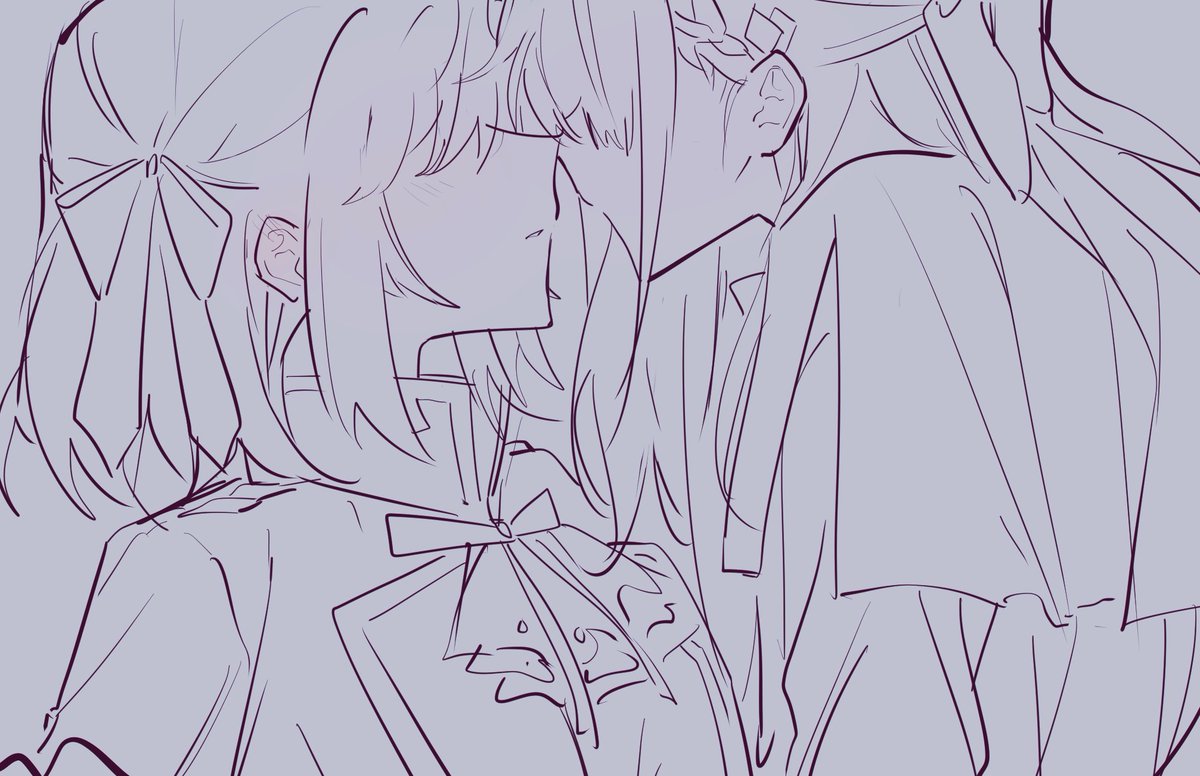 kaeshi (yuukaeshi), anisphia wynn palettia, euphyllia magenta, tensei oujo to tensai reijou no mahou kakumei, 2girls, ascot, blush, bow, capelet, greyscale, hair bow, long hair, medium hair, monochrome, multiple girls, parted lips, yuri