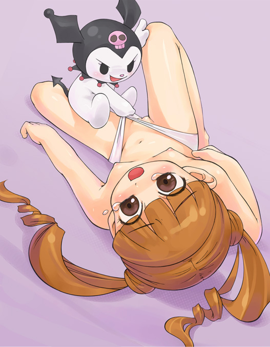 yumeno uta, onegai my melody, sanrio, artist request, 00s, 1girl, breasts, female focus, flat chest, loli, panties, panty pull, pussy, solo, tears, topless female, uncensored, underwear, underwear only