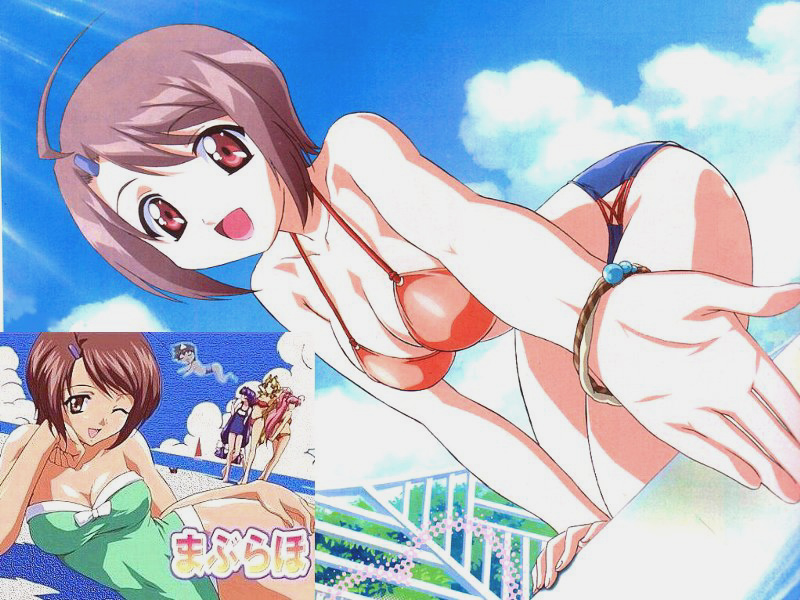 kamishiro rin, kazetsubaki kuriko, miyama yuuna, shikimori kazuki, yamase chihaya, maburaho, anime screenshot, 00s, 4girls, ahoge, bikini, bracelet, ghost, jewelry, multiple girls, one eye closed, open mouth, outstretched arm, outstretched hand, reaching, smile, string bikini, swimsuit, wink