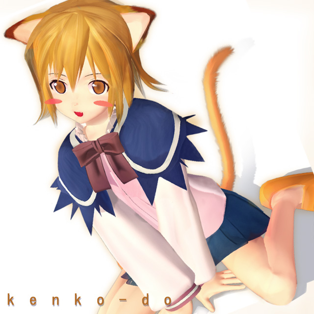 minis, summon night, summon night 2, 1girl, 3d, animal ears, blush stickers, cat ears, cat tail, female focus, solo, tail
