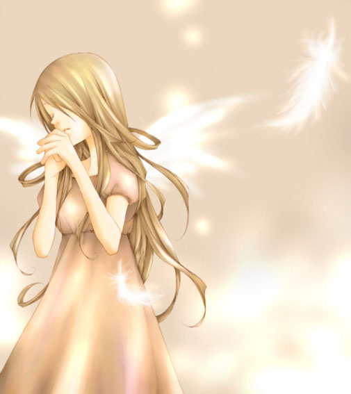original, tagme, 1girl, angel, female focus, own hands together, solo, wings
