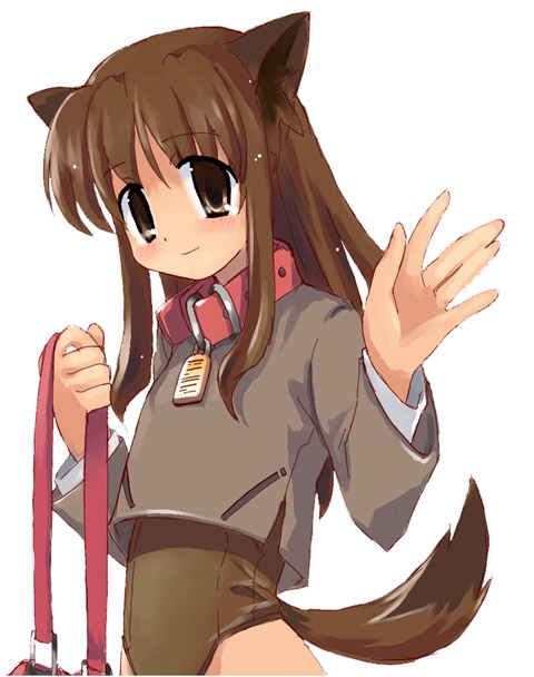 yamai (lsd), 1girl, animal ears, backpack, bag, brown eyes, brown hair, collar, dog ears, dog tail, female focus, randoseru, solo, tail