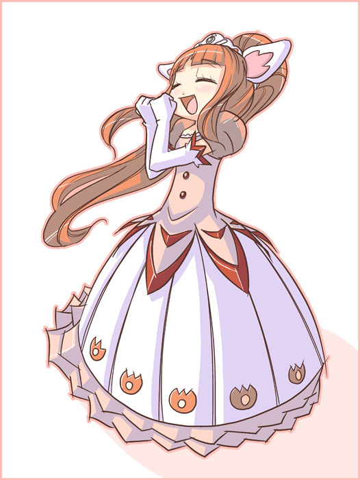 leonne, fushigiboshi no futago hime, artist request, 00s, 1girl, dress, female focus, happy, high ponytail, ponytail, simple background, solo