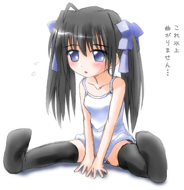 otoki raku, original, 1girl, ahoge, black hair, black thighhighs, blue eyes, female focus, solo, thighhighs, twintails
