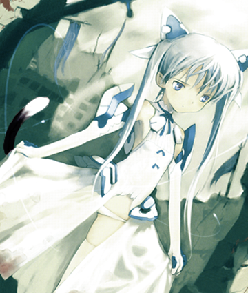 shimada fumikane, gremalkin (mctcg), mctcg nekomimist, mctcg yousei denshou, lowres, 1girl, cat tail, day, female focus, mecha musume, outdoors, skirt hold, solo, standing, tail, thighhighs, torn clothes, white thighhighs