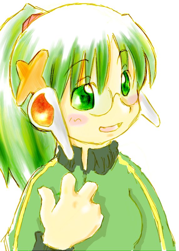 homeko, xp home-tan, xphome, os-tan, 1girl, blush, female focus, green eyes, green hair, matching hair/eyes, ponytail, robot ears, sketch, solo