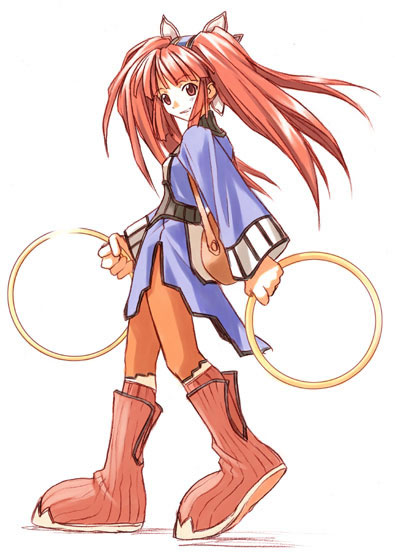 akamatsu ken, magi (cu-little2), mint (dewprism), dewprism, 1girl, boots, female focus, jewelry, knee boots, long sleeves, orange pantyhose, pantyhose, pink hair, red boots, ring, solo, twintails