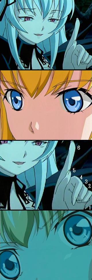 shinku, suigintou, rozen maiden, eyebrows, silver hair, anime screenshot, jpeg artifacts, long image, tall image, 00s, 2girls, 4koma, artistic error, black wings, blonde hair, blue eyes, close-up, comic, extra digits, multiple girls, pointing, red eyes, silent comic, wings