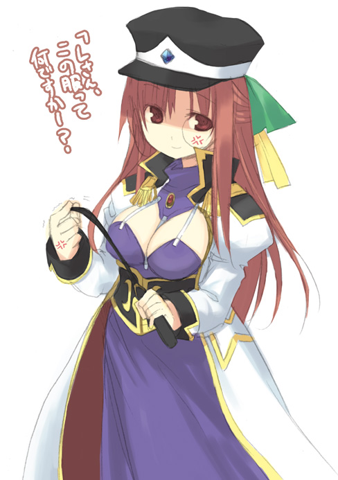 kashiwamochi yomogi, 95-tan, forte stollen, broccoli (company), galaxy angel, os-tan, 1girl, brown hair, corset, cosplay, crossover, dress, female focus, forte stollen (cosplay), half updo, long dress, monocle, parody, red eyes, red hair, solo