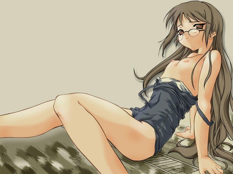original, duplicate, jpeg artifacts, 1girl, black one-piece swimsuit, brown hair, female focus, glasses, leaning, long hair, nipples, one-piece swimsuit, school swimsuit, solo, swimsuit