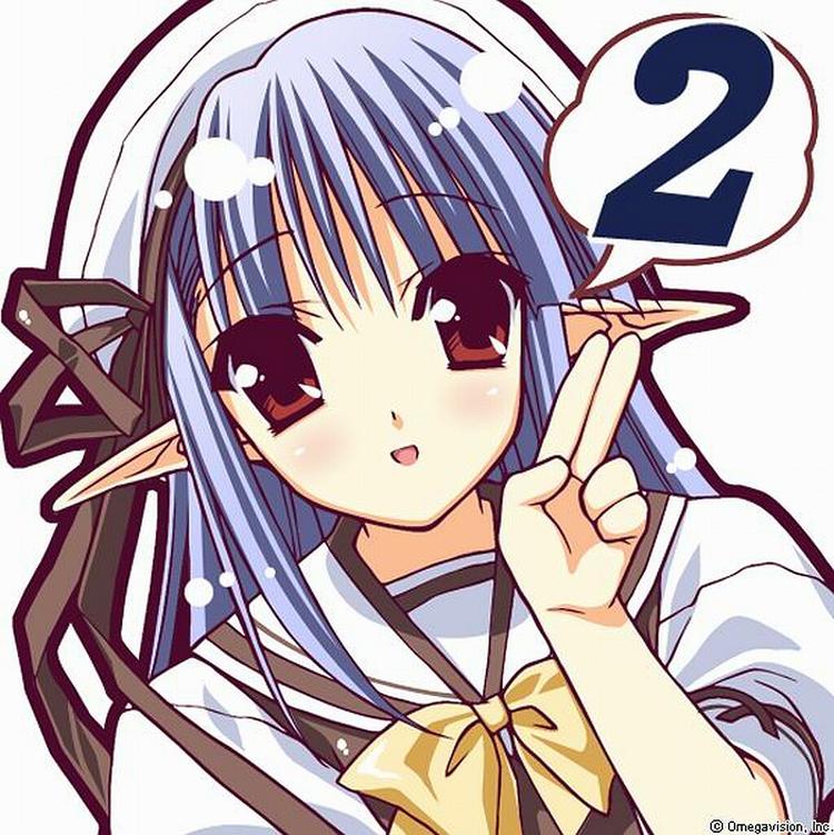 suzuhira hiro, nerine, shuffle!, 00s, 1girl, blue hair, bow, countdown, female focus, finger counting, long hair, pointy ears, red eyes, ribbon, school uniform, serafuku, solo, speech bubble