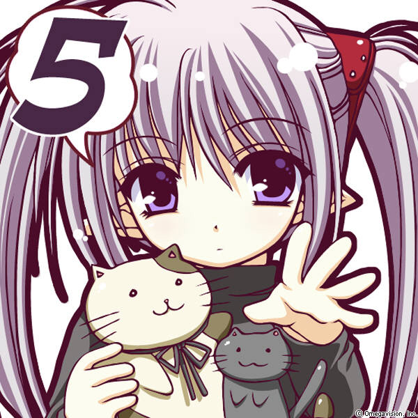 nishimata aoi, primula, shuffle!, eyebrows, official art, 00s, 1girl, :3, cat, chibi, elf, female focus, long hair, pointy ears, solo, stuffed animal, stuffed cat, stuffed toy, twintails