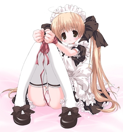 morinaga korune, original, lowres, 1girl, ahoge, bdsm, blonde hair, bondage, bonnet, bound, bound wrists, female focus, lingerie, maid, maid headdress, mary janes, panties, petticoat, pink panties, ribbon, ribbon bondage, shoes, solo, striped clothes, striped panties, thighhighs, twintails, underwear, white thighhighs