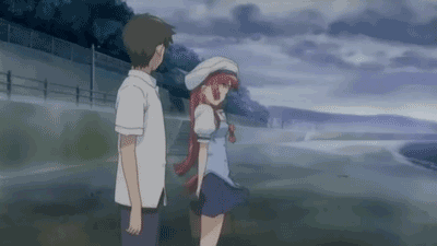 asakura jun'ichi, shirakawa kotori, da capo, da capo i, animated, animated gif, anime screenshot, lowres, 00s, 1boy, 1girl, ass, grabbing own ass, hetero, slapping
