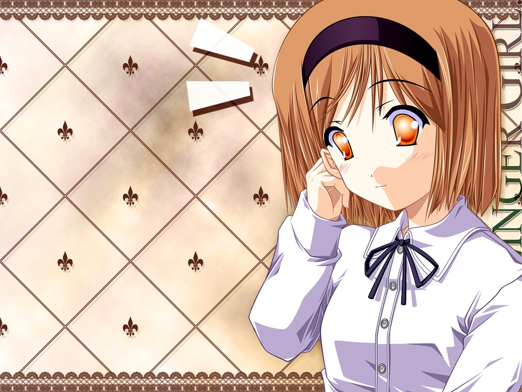 dhaniya, henrietta (gunslinger girl), gunslinger girl, 00s, 1girl, :3, blush, bob cut, brown eyes, brown hair, female focus, hairband, shirt, solo