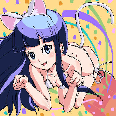 hazuki (tsukuyomi), tsukuyomi moonphase, lowres, 00s, animal ears, bikini, cat ears, cat tail, oekaki, panties, paw pose, side-tie bikini bottom, side-tie panties, solo, string bikini, swimsuit, tail, underwear