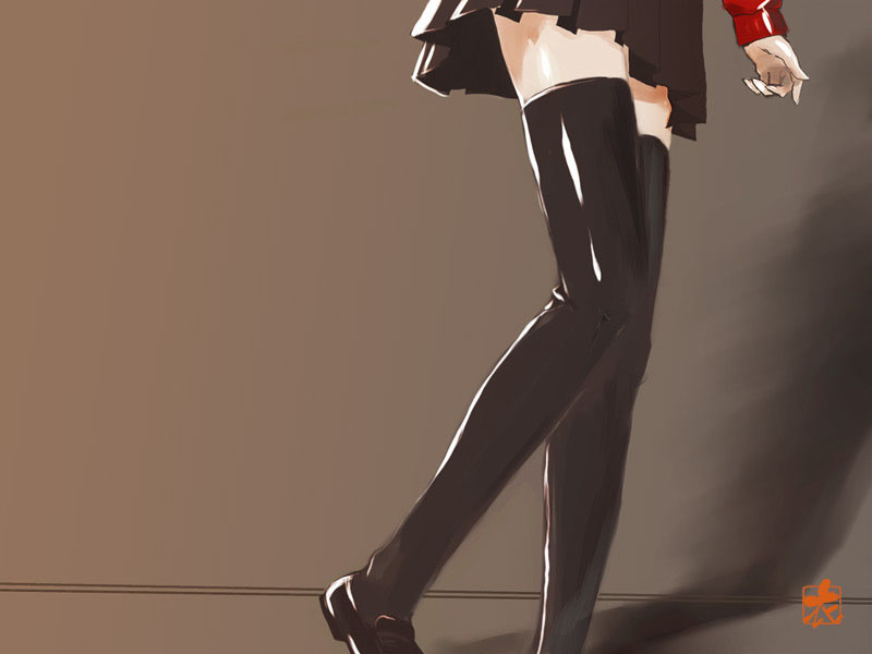 koromoya, tohsaka rin, fate/stay night, fate (series), 00s, 1girl, black thighhighs, female focus, legs, long legs, miniskirt, skirt, solo, thighhighs, zettai ryouiki