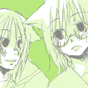 nakano yamato, sakagami kouya, loveless, lowres, 00s, 2boys, animal ears, cat ears, glasses, green theme, male focus, monochrome, multiple boys, oekaki