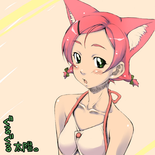 sakura kotetsu, original, lowres, 1girl, animal ears, bare shoulders, blush, bow, cat ears, cat girl, collarbone, female focus, green eyes, hair bow, hair ornament, hairclip, looking at viewer, pink hair, solo, upper body