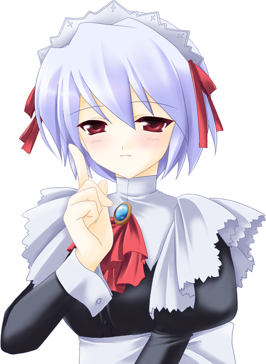 kotonomiya yuki, suigetsu, albino, bonnet, brooch, jewelry, maid, maid headdress, red eyes, short hair, sleeve cuffs, solo, white hair