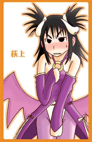 ogiue chika, genshiken, lowres, 00s, 1girl, covering breasts, covering crotch, covering privates, cowboy shot, embarrassed, female focus, frown, pantyhose, solo, v-shaped eyebrows, wavy mouth