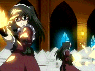 sakurazuki kira, sakurazuki yura, futakoi, animated, animated gif, anime screenshot, lowres, 00s, 2girls, domino mask, goth fashion, mask, multiple girls, qvga, siblings, sisters, twins