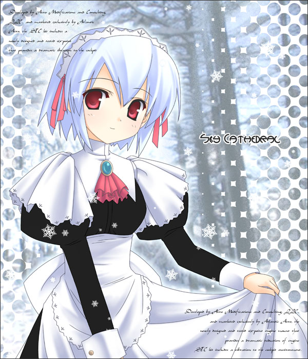 chuujou kagetsu, kotonomiya yuki, suigetsu, albino, bonnet, brooch, jewelry, maid, maid headdress, red eyes, short hair, sleeve cuffs, solo, white hair
