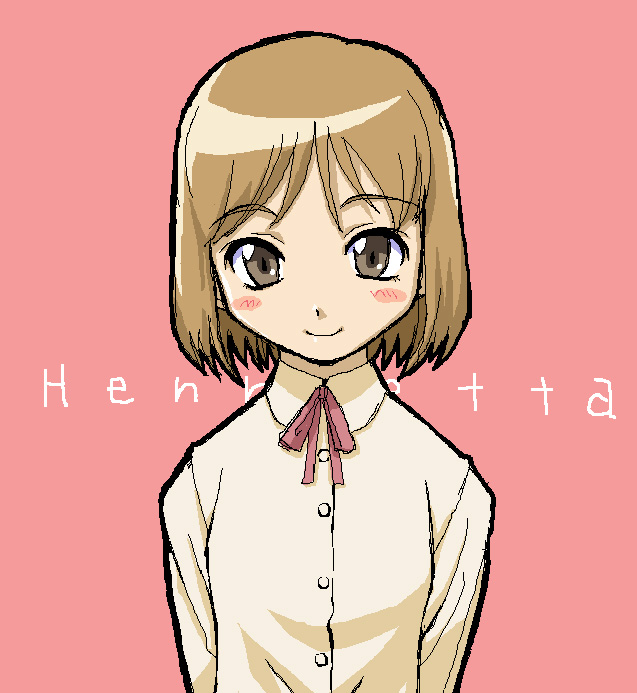 haganemaru kennosuke, henrietta (gunslinger girl), gunslinger girl, 00s, 1girl, blush, bob cut, brown eyes, brown hair, character name, female focus, looking at viewer, oekaki, short hair, smile, solo, upper body