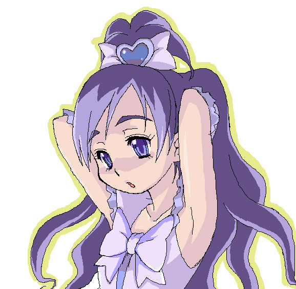 haganemaru kennosuke, cure white, yukishiro honoka, futari wa precure, precure, 00s, 1girl, armpits, female focus, half updo, long hair, magical girl, oekaki, purple eyes, purple hair, simple background, solo, white background