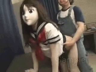 animated, animated gif, cosplay photo, lowres, photo (medium), 1boy, 1girl, animegao, asian, clothes lift, cosplay, hetero, japanese (nationality), kigurumi, mask, qvga, sample watermark, school uniform, serafuku, sex, sex from behind, skirt, skirt lift, standing, standing sex, watermark, what, zentai
