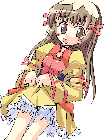 re mii, zoids, zoids genesis, lowres, 00s, 1girl, bloomers, clothes lift, cowboy shot, female focus, lifting own clothes, oekaki, simple background, skirt hold, solo, underwear, white background, white bloomers