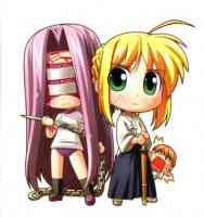 artoria pendragon (fate), medusa (fate), medusa (rider) (fate), saber (fate), fate/stay night, fate (series), lowres, 00s, chibi