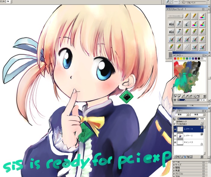 kashmir, original, 1girl, blue eyes, blush, bow, bowtie, earrings, female focus, finger to mouth, jewelry, side ponytail, solo
