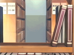 checkit14, komaki manaka, to heart (series), to heart 2, animated, animated gif, lowres, 00s, 1girl, book, bookshelf, brown hair, female focus, jumping, library, solo