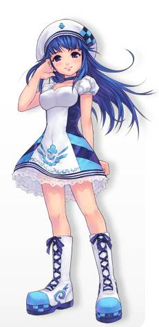 seedark, arin (pangya), pangya, lowres, official art, 1girl, adjusting hair, beret, blue hair, boots, dress, female focus, full body, hat, long hair, simple background, solo, white background