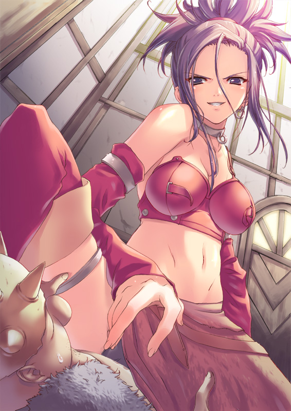 tomose shunsaku, red (dq8), yangus, dragon quest, dragon quest viii, square enix, >:), 1boy, 1girl, assertive female, breasts, girl on top, hetero, naughty face, navel, penis, thighhighs, ugly bastard, v-shaped eyebrows