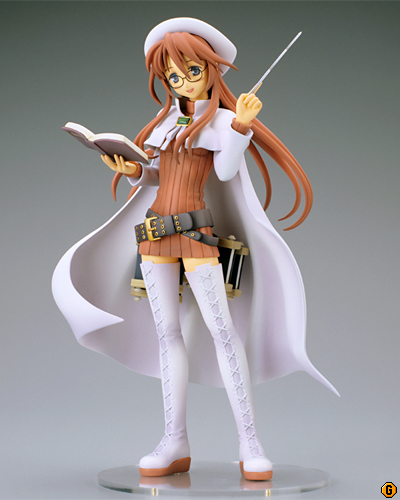 aty, aty (summon night), summon night, summon night 3, lowres, photo (medium), 1girl, belt, belt skirt, boots, female focus, figure, glasses, legs, miniskirt, skirt, solo, thigh boots, thighhighs, white boots