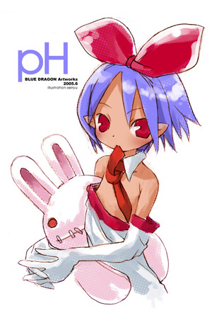 pleinair, usagi-san, disgaea, nippon ichi, lowres, dark-skinned female, dark skin, dated, pointy ears, rabbit, simple background, solo, white background