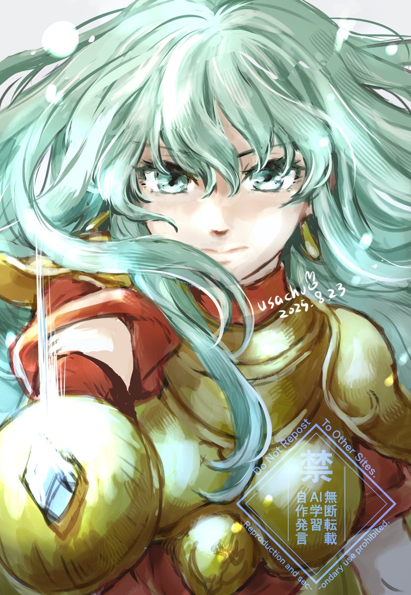 usachu now, eirika (fire emblem), fire emblem, fire emblem: the sacred stones, nintendo, highres, 1girl, aqua eyes, aqua hair, armor, blue eyes, blue hair, breastplate, breasts, cape, closed mouth, earrings, gloves, holding, holding sword, holding weapon, jewelry, long hair, looking at viewer, pauldrons, rapier, red gloves, shoulder armor, solo, sword, upper body, weapon
