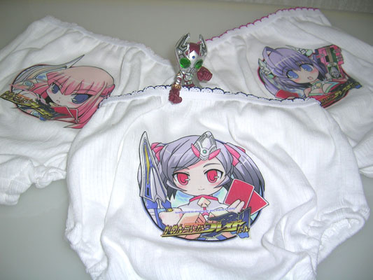 kamen rider blade, kamen rider chalice, kamen rider garren, rider-tan, kamen rider, kamen rider blade (series), photo (medium), clothes writing, figure, no humans, panties, print panties, underwear, underwear writing