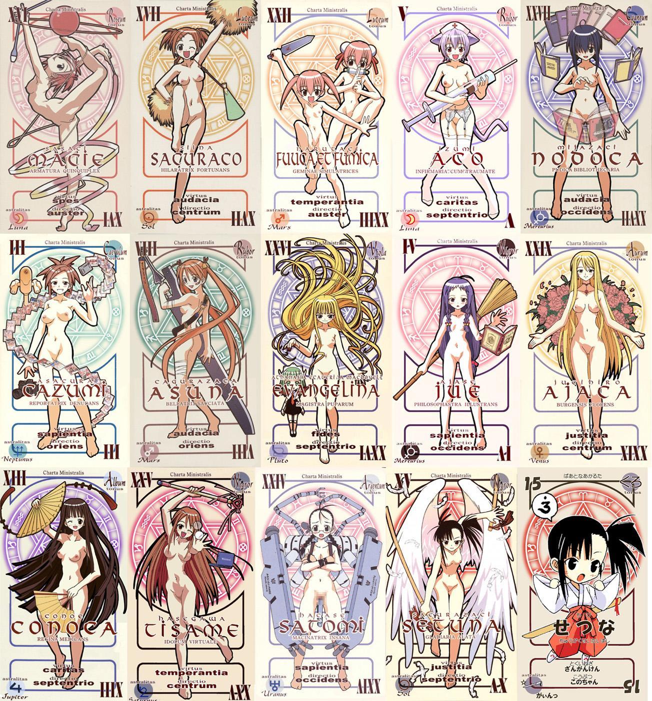 akamatsu ken, asakura kazumi, ayase yue, chachazero, evangeline a.k. mcdowell, hakase satomi, hasegawa chisame, izumi ako, kagurazaka asuna, konoe konoka, miyazaki nodoka, narutaki fumika, narutaki fuuka, sakurazaki setsuna, sasaki makie, shiina sakurako, yukihiro ayaka, mahou sensei negima!, light purple hair, white legwear, highres, nude filter, third-party edit, 00s, 6+girls, :d, :o, ;d, age difference, ahoge, animal ears, antenna hair, arched back, arm up, art nouveau, ass, backpack, bag, bandaged arm, bandaged leg, bandages, barefoot, bell, bent over, black hair, blonde hair, blue eyes, blue hair, blush, bokken, book, braid, breasts, broom, brown hair, buckle, bun cover, butt crack, cable, camera, card, card (medium), cat ears, cat girl, cat tail, censored, chibi, choker, closed mouth, collage, computer, crescent moon, cross, crossed arms, doll, doll joints, double bun, earrings, everyone, extra arms, feet, female focus, fighting stance, flat chest, flexible, floating, floating book, floating hair, floating object, flower, folding fan, full body, garter belt, garter straps, glasses, groin, gymnastics, hair bell, hair bun, hair ornament, hair over one eye, hairclip, hakama, hakama skirt, hand fan, hat, hip focus, holding, holding removed eyewear, holding sword, holding weapon, hoop, huge weapon, hula hoop, japanese clothes, jewelry, joints, jumping, kimono, knees together feet apart, knife, kuji-in, laptop, large breasts, latin text, leg lift, leg up, legs, legs apart, legs together, lingerie, loli, long hair, long sleeves, low-tied long hair, magic circle, mars symbol, mecha musume, medium breasts, megaphone, mercury symbol, miko, moon, mosaic censoring, mouth hold, multiple girls, narrow waist, navel, ninja, nipples, no pussy, nude, nurse, nurse cap, object insertion, official art nude filter, official style, one eye closed, open book, open mouth, orange hair, oversized object, pactio, pendant, photo (object), pink hair, pinup (style), pom pom (cheerleading), pussy, raised eyebrows, red cross, red hair, reverse grip, rhythmic gymnastics, rimless eyewear, roman numeral, scroll, sheath, short hair, short hair with long locks, siblings, sidelocks, sisters, skirt, small breasts, smile, speech bubble, spiked hair, standing, standing on one leg, sword, syringe, tail, tassel, thighhighs, tiptoes, transparent, triangle mouth, twin braids, twins, uncensored, underwear, unworn eyewear, vaginal, vaginal object insertion, venus symbol, very long hair, wand, weapon, white wings, wide sleeves, wings, wooden sword, zodiac
