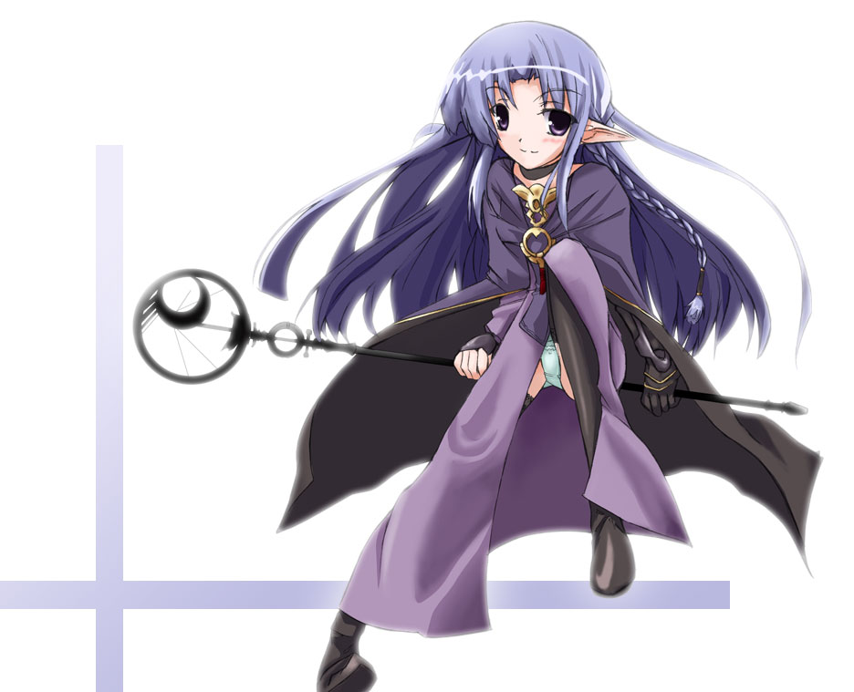 medea (caster) (fate), medea (fate), fate/stay night, fate (series), 00s, 1girl, dress, female focus, green panties, hecate's staff (fate), long dress, panties, pantyshot, pointy ears, sitting, solo, staff, underwear