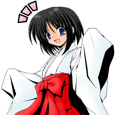 waha, yamato suzuran, suigetsu, animated, animated gif, lowres, 1girl, black hair, blue eyes, female focus, hakama, hakama skirt, japanese clothes, miko, oversized clothes, red hakama, short hair, skirt, solo