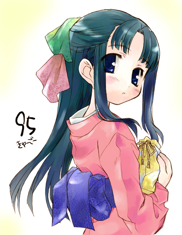 aoi kumiko, 95-tan, os-tan, 1girl, alternate hair color, black hair, female focus, half updo, japanese clothes, kimono, obi, sash, solo