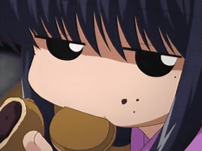 kurosaki sayoko, mahoraba, animated, animated gif, anime screenshot, lowres, 00s, eating, food, food on face, solo, taiyaki, wagashi