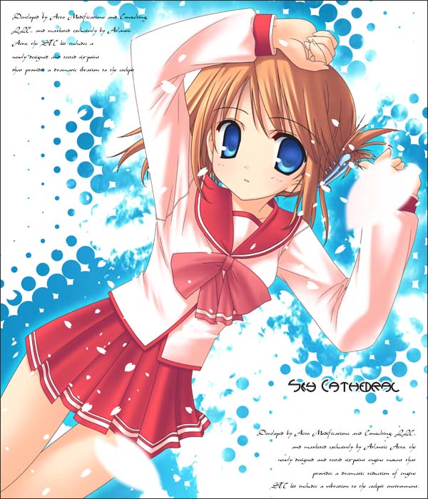 chuujou kagetsu, komaki manaka, to heart (series), to heart 2, 00s, 1girl, blue eyes, brown hair, female focus, folded ponytail, looking at viewer, parted lips, pleated skirt, school uniform, serafuku, skirt, solo