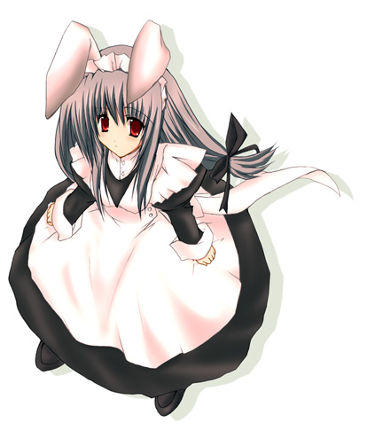 reisen udongein inaba, touhou, lowres, 1girl, animal ears, female focus, maid, maid headdress, rabbit ears, red eyes, ribbon, solo