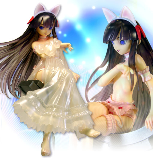 abrand, hazuki (tsukuyomi), tsukuyomi moonphase, photo (medium), third-party edit, 00s, animal ears, cat ears, covering breasts, covering privates, fake animal ears, figure, lingerie, multiple views, underwear